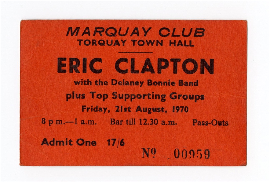 Eric Clapton Original 1970 Marquay Club Concert Ticket