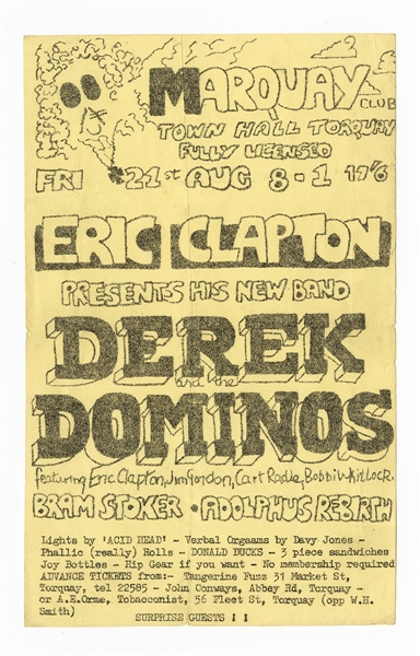 Eric Clapton Derek and the Dominos Original 1970 Marquay Club Concert Handbill