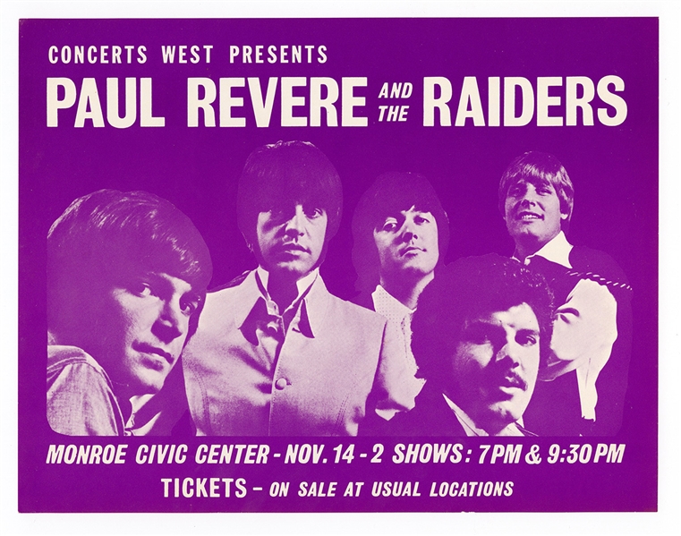 Paul Revere & The Raiders Original 1969 Monroe Civic Center Concert Handbill