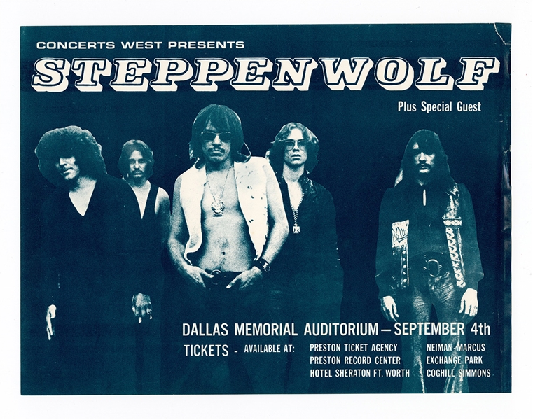 Steppenwolf Original 1969 Dallas Memorial Auditorium Concert Handbill