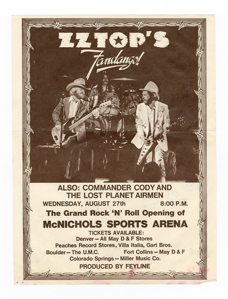 ZZ Top/Commander Cody and The Lost Planet Airmen Original 1975 Concert Handbill