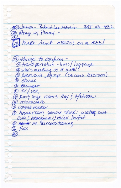 Madonna Handwritten "To-Do" List 