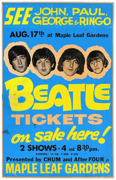 The Beatles Extremely Rare, Original One-of-a-Kind Original 1966 Toronto Maple Leaf Gardens Concert Poster