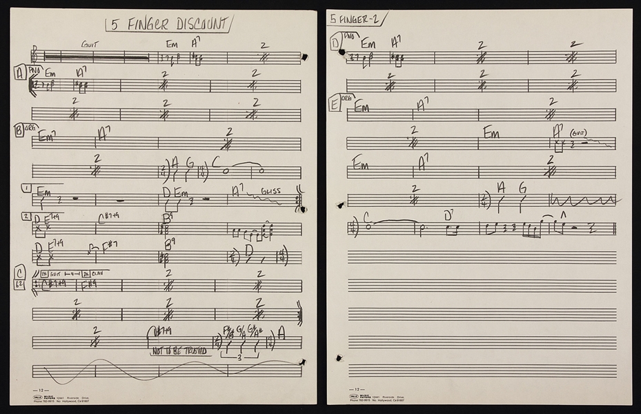 Steppenwolfs John Kay Handwritten "Five Fingered Discount" Music Manuscript