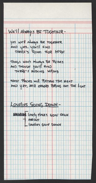 Gene Simmons Handwritten "Well Always Be Together" and "Lovelies Going Down" Lyrics