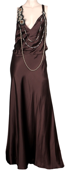 Sarah Michelle Gellar 2005 CFDA Fashion Awards Worn Custom Max Azria Atelier Brown Silk Gown