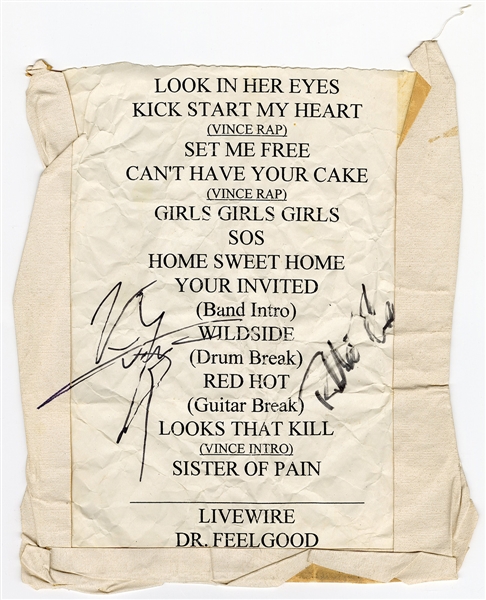 Motley Crue Vince Neil Signed Set List