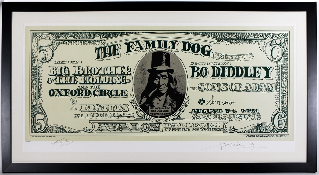 Big Brother & The Holding Company Original Avalon Ballroom "Dollar Bill" Over-Sized Concert Lithograph Signed by Kelley & Mouse