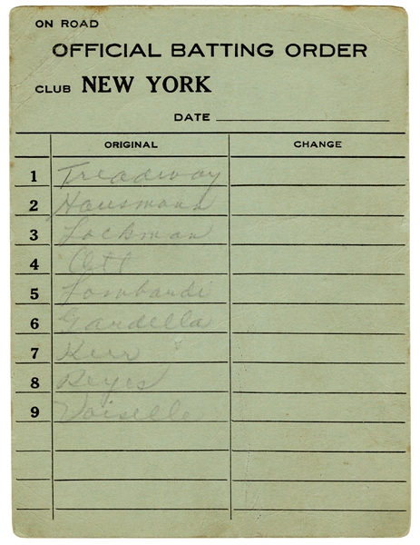 Mel Ott Circa 1945 Handwritten and Signed NY Giants Original Line-Up Card JSA LOA 