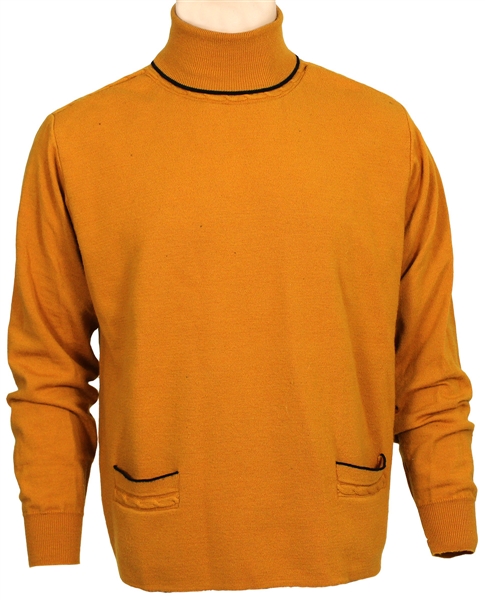 James Brown Owned and Worn Pumpkin Orange Sweater with Black Piping