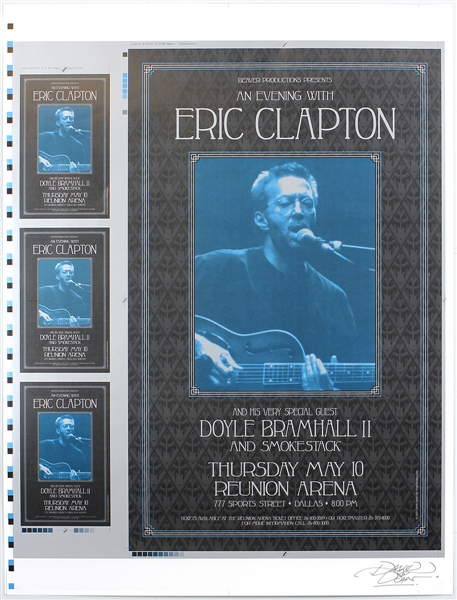 Eric Clapton 2001 Dallas Reunion Arena Original Uncut Concert Poster and Handbill Sheet Signed by Artist David Dean
