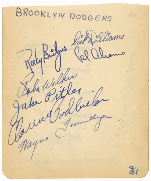 1951 Brooklyn Dodgers Signed Album Page JSA LOA