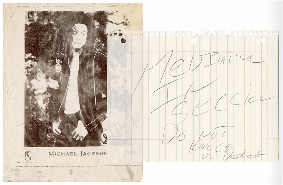Michael Jackson Personally Owned "Meditation" Note and Original 1993 World Tour Itinerary 