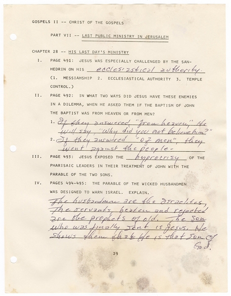 Johnny Cash Handwritten "Christ of the Gospels" Religious Notes