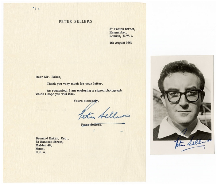 Peter Sellers Signed Photo Postcard and Letter JSA Authentication