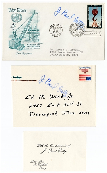 John Paul Getty Signed First Day Covers (2) JSA Authentication (2)