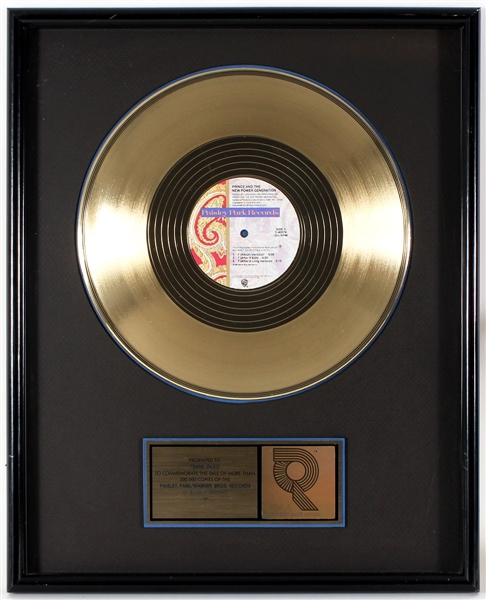 Prince and The New Power Generation "7" Original RIAA Gold 12" Single Record Award Presented to Frank DiLeo