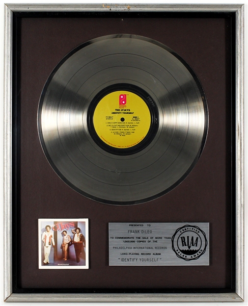 The OJays "Identify Yourself" Original RIAA Platinum Record Album Award Presented to Frank DiLeo