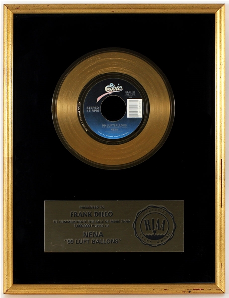 Nena "99 Luft Balloons" Original RIAA Gold Single Record Award Presented to Frank DiLeo
