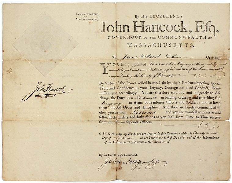 John Hancock Signed Document as Governor of Massachusetts JSA LOA
