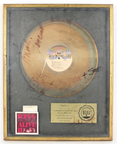 KISS Signed "KISS Alive II" Original RIAA Gold Record Album Award