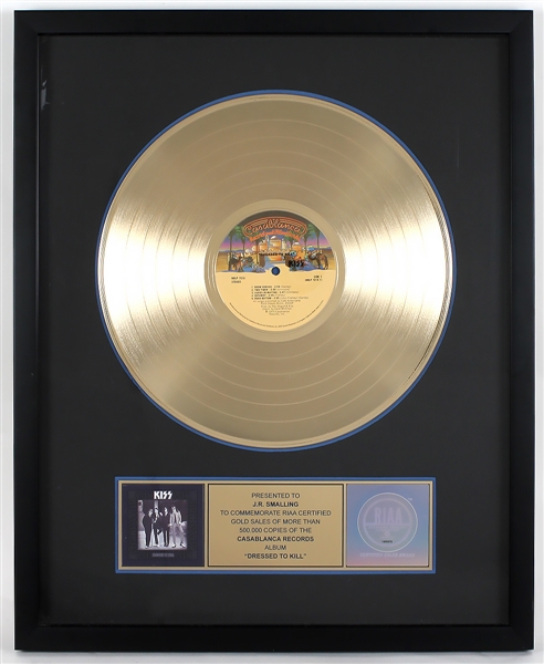 KISS "Dressed To Kill" Original RIAA Gold Album Award Presented to and Signed by Road Manager J.R. Smalling