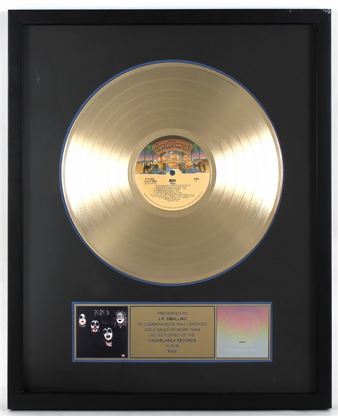 "KISS" Original RIAA Gold Album Award Presented to and Signed by Road Manager J.R. Smalling