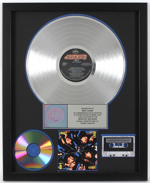 KISS "Crazy Nights" Original RIAA Platinum Album, Cassette and C.D. Award Presented to Eric Carr