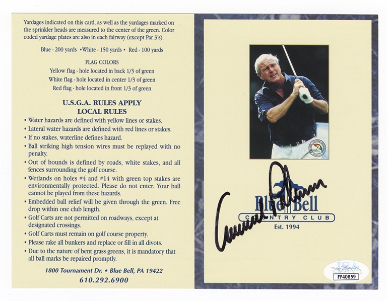 Arnold Palmer Signed Official Blue Bell Country Club Scorecard JSA Authentication