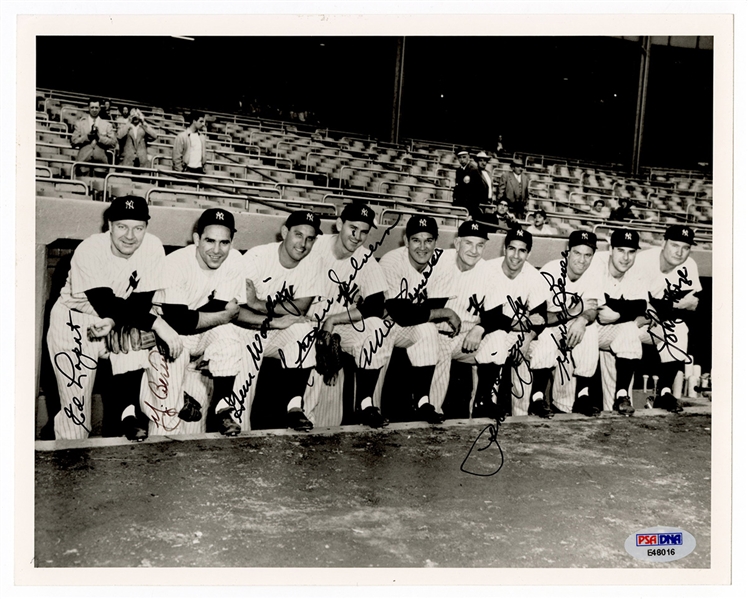 New York Yankees Multi-Signed Photograph with Berra, Rizzuto, Bauer, Mize and More (8) PSA/DNA Authenticated