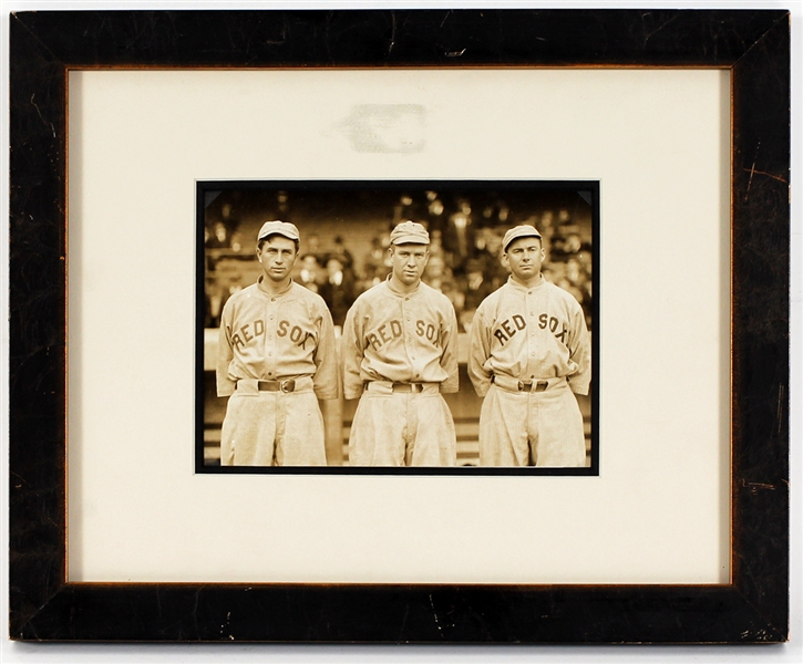 Original Circa 1912 Boston Red Sox Outfield Photograph with Speaker, Hooper and Lewis
