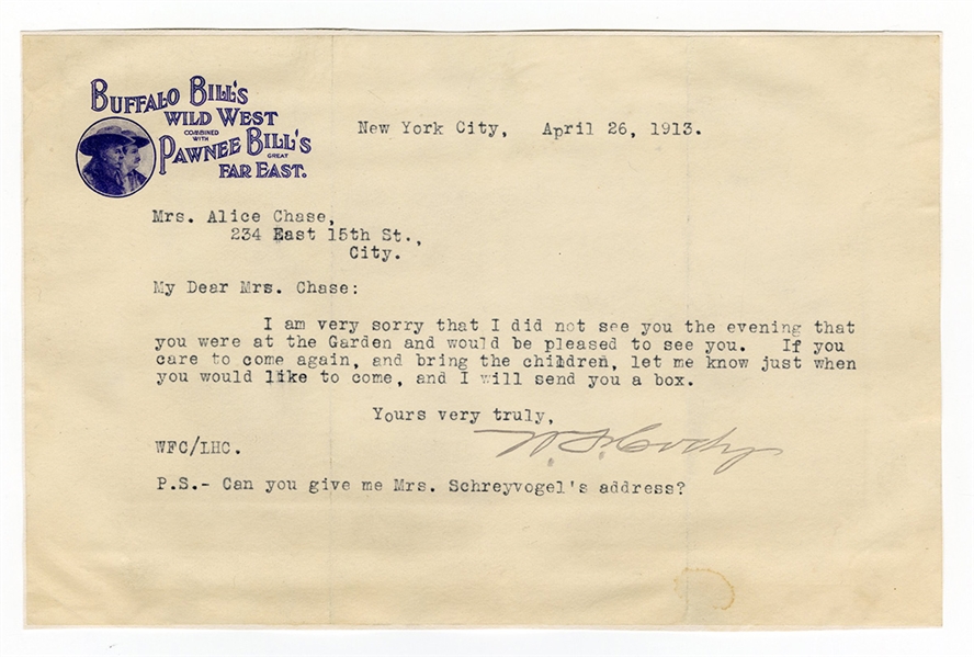 William F. Buffalo Bill Cody Signed Letter on Show Letterhead JSA LOA