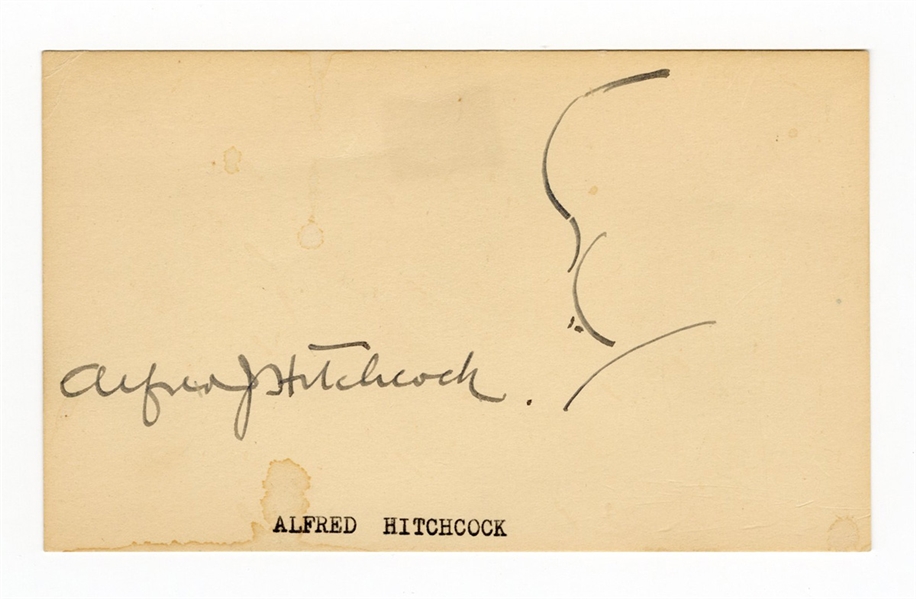 Alfred Hitchcock Signed Card with Sketch JSA LOA