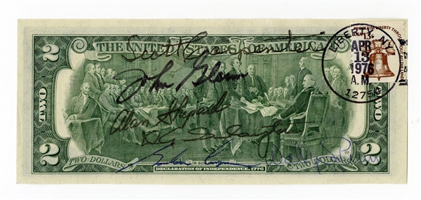 Original 6 Astronauts Signed $2 Bill JSA LOA