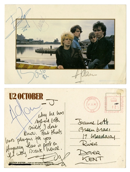 U2 The Edge Handwritten Postcard Signed by Entire Group