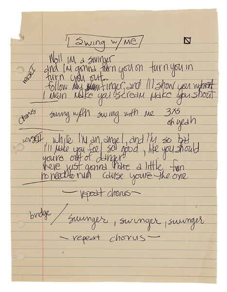 Madonna Early Handwritten "Swing With Me" Early Unreleased Song Lyrics