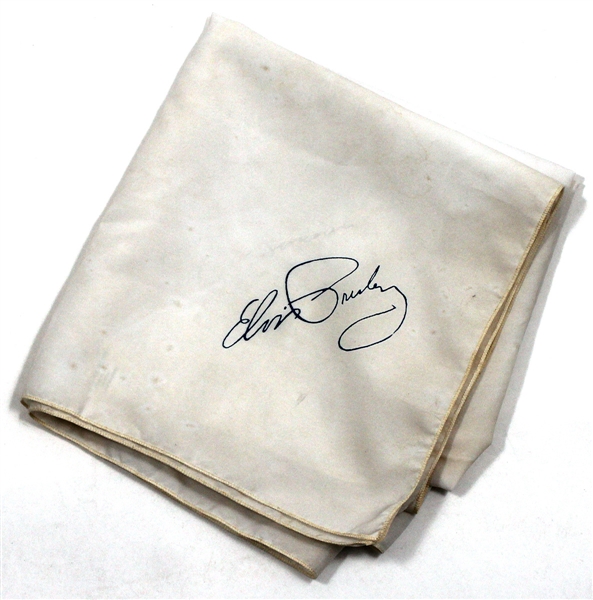 Elvis Presley 32 x 32 Original White Worn Stage Scarf with Facsimile Signature