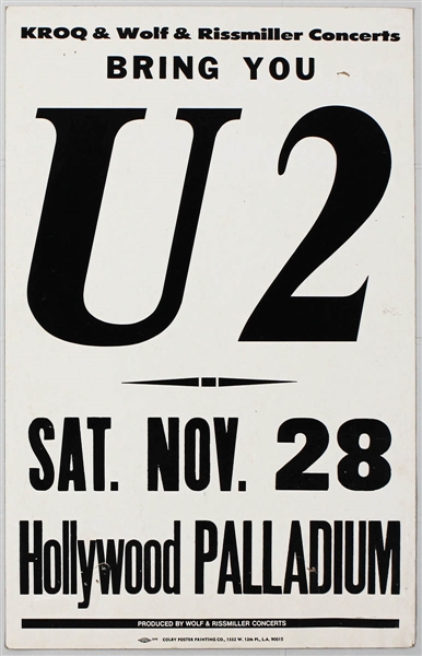 U2 Original 1981 Hollywood Palladium Boxing Style Cardboard Concert Poster