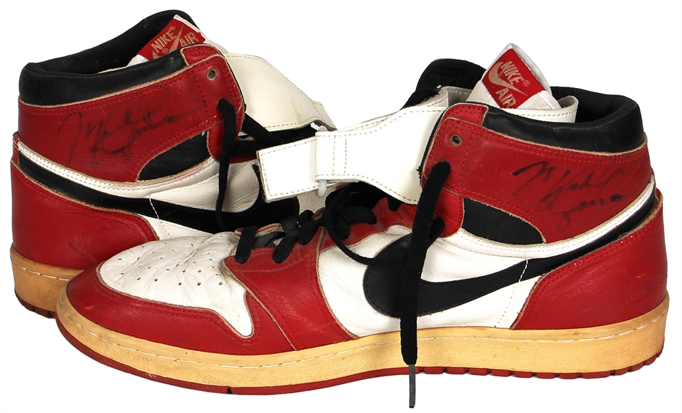 Michael Jordan 1985-86 Game Worn and Signed Post-Injury Modification Air Jordan 1 Sneakers