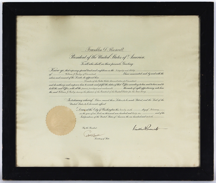 President Franklin D. Roosevelt Signed Document JSA LOA