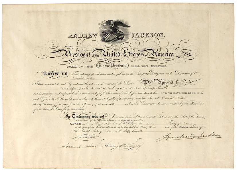President Andrew Jackson Signed Document JSA LOA