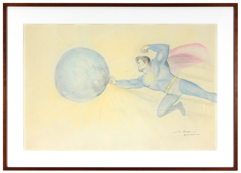 Joe Shuster Signed Large Vintage Original “Superman” Color Artwork Drawing