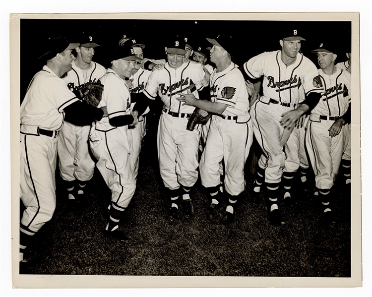 Boston Braves Pitcher Vern Bickford No-Hitter Celebration Black and White Photograph
