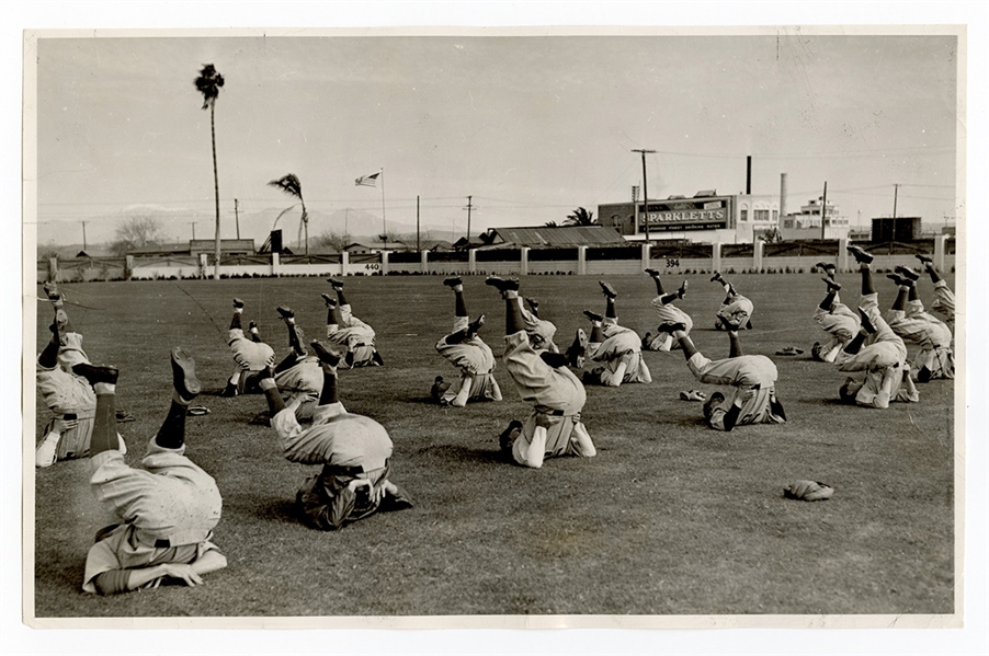 Baseball 1940 Team Exercising Black and White Photograph