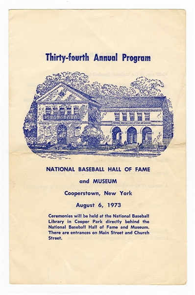 National Baseball Hall of Fame Ceremony Program 1973
