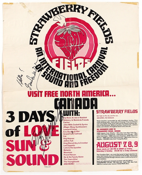 Jethro Tull and Eric Burn Signed Strawberry Fields International Carnival of Sound/1969 Freedom Concert Poster with Led Zeppelin