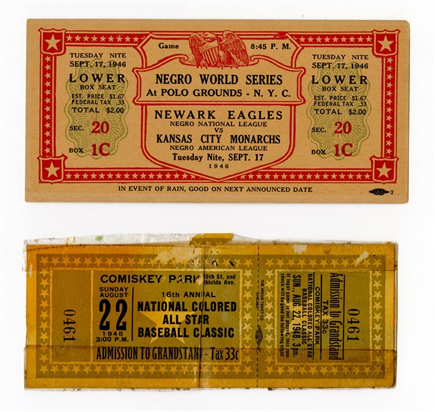 Two Negro League Tickets All Star & World Series
