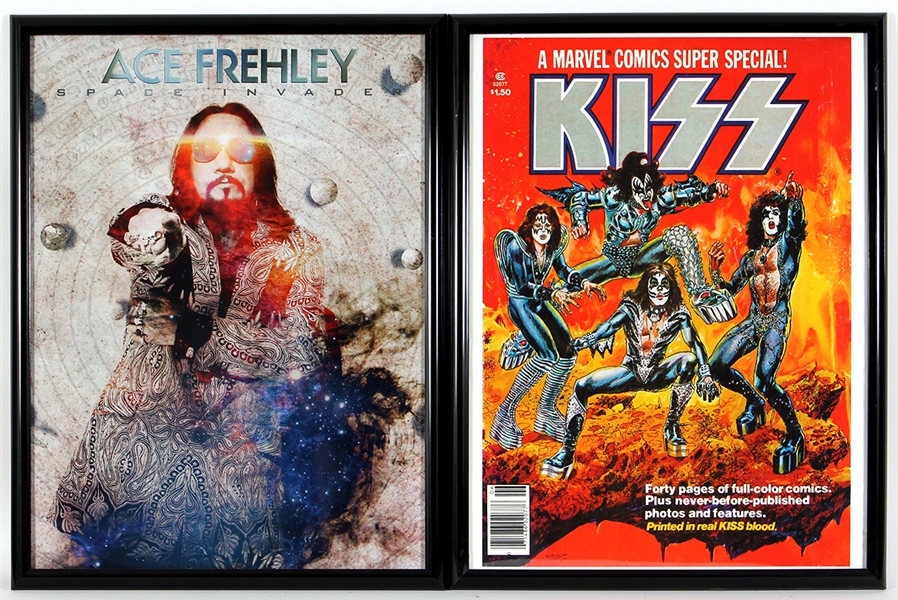 Framed Ace Frehley and KISS Comic Books Posters