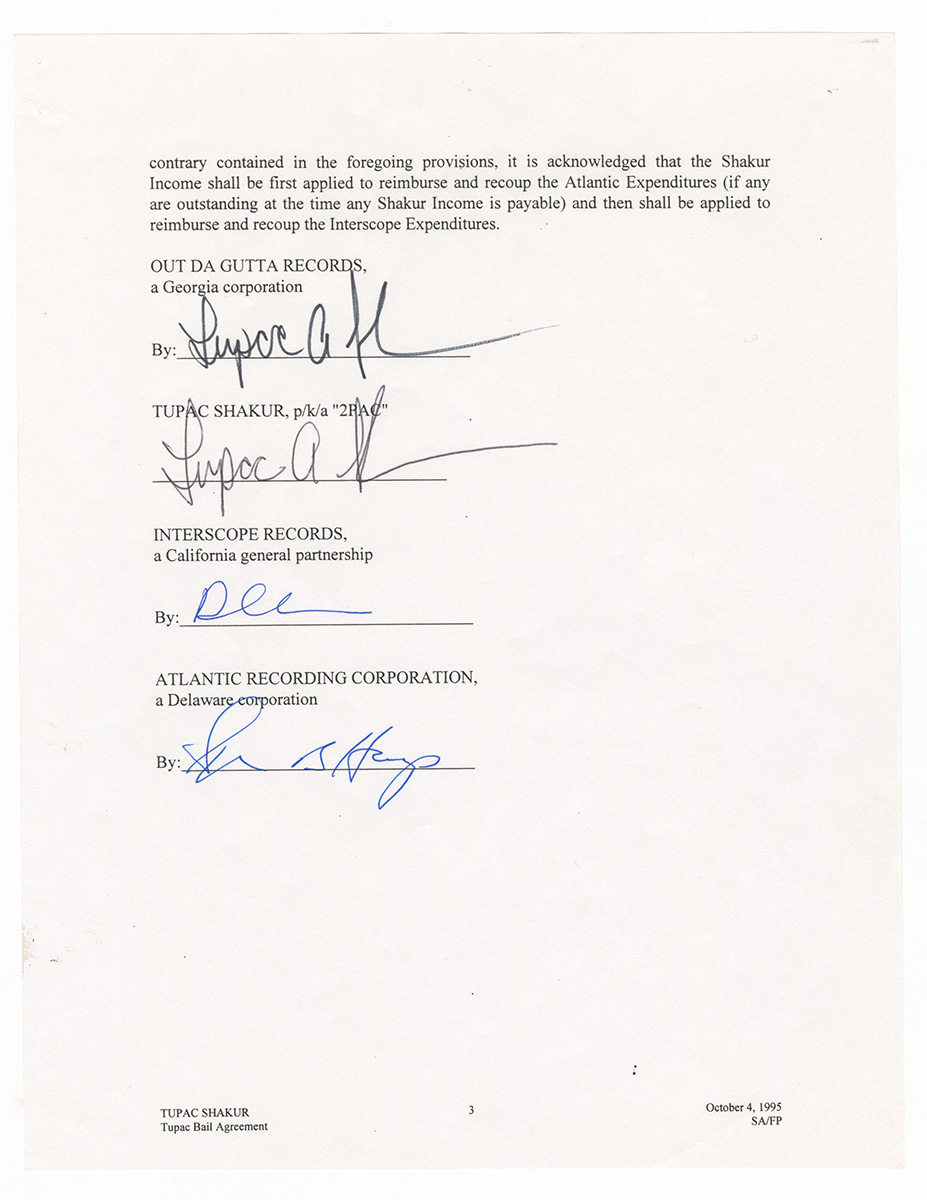 Lot Detail Tupac Shakur’s Historic “Death Row Records Bail Agreement