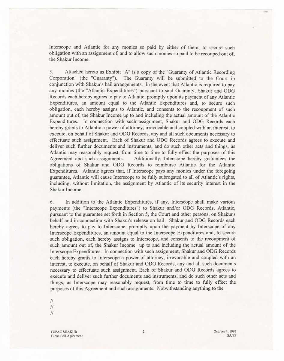Lot Detail Tupac Shakur’s Historic “Death Row Records Bail Agreement
